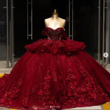 Burgundy Quinceanera Dresses 3D Flowers Beading Sweet 15 Party Ball Gown Vestido