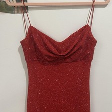 B Darlin Red Glitter Bodycon Long Cowl Neck Strappy Sleeveless Prom Dress