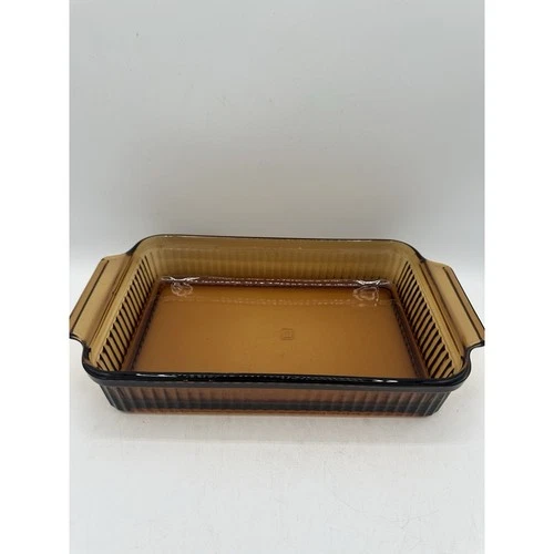 Vintage Anchor Hocking Amber Glass Loaf Pan Casserole Dish Rectangular 1409.