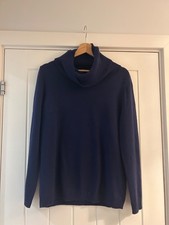 Ladies navy blue cowl neck cashmere jumper size M Woolover (pre-owned)