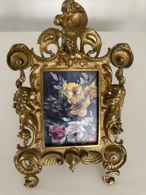 VTG Antique Baroque/Rococo Style Bronze Cherub Easel Back Picture Photo Frame