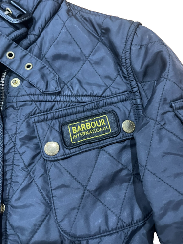 Vintage BARBOUR Quilted Jacket Woman’s Black Full Zip Belted Size 8 - Picture 3 of 8