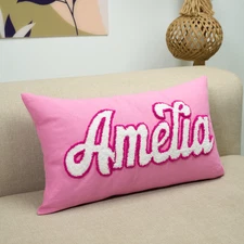 Personalized Two-Color Baby Name Pillow, Pink Custom Embroidery for Girls Room