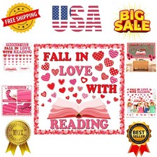 Valentine's Day Reading Bulletin Board Decorations Set Valentines Red Heart B...