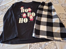 Jammies For Your Families PJ Set Boys Sz 10 Ho Ho Ho Santa Black  White Shorts