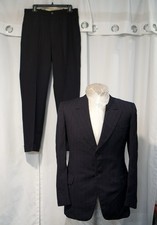 1930s 1940s 1939 Dated Vintage Peak Lapel Men  s Suit - Navy Multistripe 38R VTG