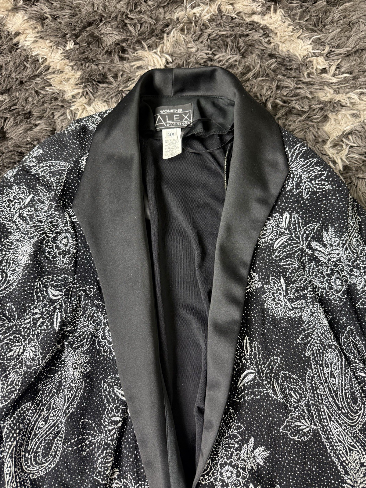 Vintage 90s Alex Evenings Blouse Women’s 3X Paisley Black Silver Top Rare image 3