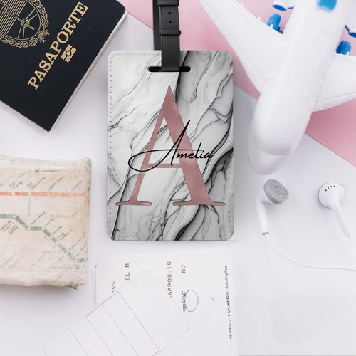Personalised Passport Cover & Luggage Tag – Marble Pattern Custom Name Initial - Picture 52 of 52