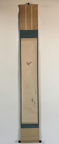 T1078 Japanische Vintage Hängende Rolle Kakejiku Handgemalt Papier Vogel Weizen - Bild 2 von 11