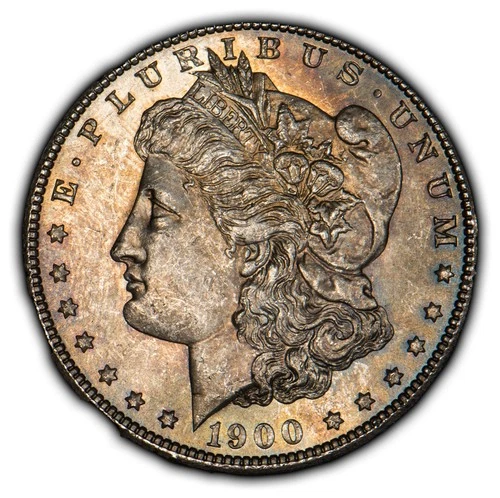 1900 $1 Morgan Silver Dollar - Neon Rainbow Toning - BU - D4097
