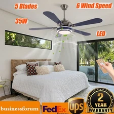 52" 5Blades Ceiling Fan with Light and Remote Control LED 3-Color Chandelier Fan