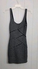 Sparkle & Fade Charcoal And Black Striped Bodycon Cocktail Party Dress Size S