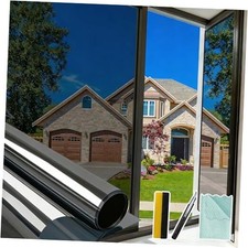One Way Privacy Window Film, Reflective Window 23.6" x 118.1" Black Silver