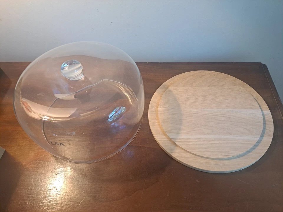 LSA International Nuevo Transparente Glsss Cúpula de Queso FSC Base de Madera Hecho a Mano en Polonia Foto 4 de 4