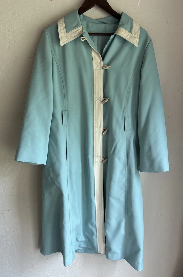 Винтажный 1960-х Jerold Baby синий Peacoat длинный куртка подпоясанный M мод ретро воротник - Изображение 2 из 4