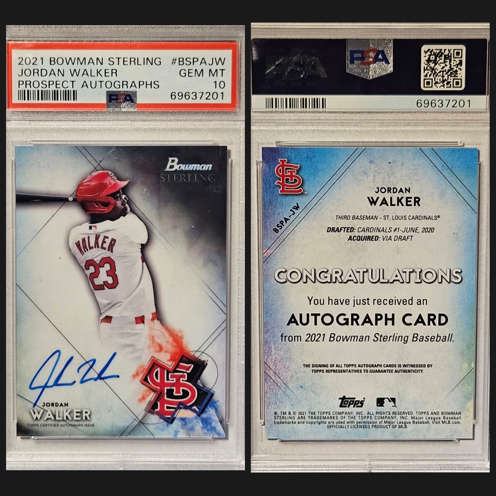 2021 Bowman Sterling Jordan Walker #BSPA-JW Prospect Auto PSA 10 Cardinals 🔥 view 3