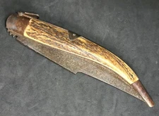 Armeria Sevilla Folding Knife, Spain. Deer wood, engraved blade. Early 20th century