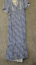 Zara Dress Womens S Blue Paisley V Neck Short Sleeve Empire Waist Midi Sundress