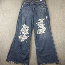 American Eagle Jeans Womens 8 Super High Rise Ultra Wide Leg Blue Distressed 29W