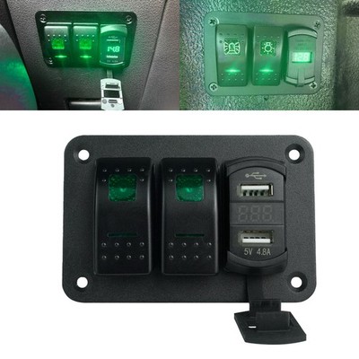 2 Gang Grün LED Licht Schaltpanel Schalter Kippschalter Schalttafel mit Dual USB