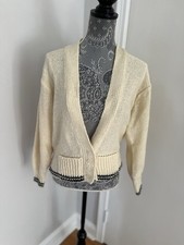 Vintage 80s Scenario Sz: L cream V-neck button-front knit cardigan Pockets