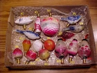 16 Vtg Figural Christmas C6 Glass Light Bulbs-Dirigible,Fruit Basket-NonWorking
