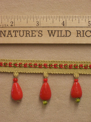 Tear Drop Glass Bead Beaded Trim Orange Green Khaki 131'' Long Sewing Crafts