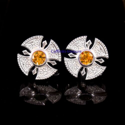 Natürliche Citrin Edelsteine 925 Sterlingsilber Manschettenknöpfe für Herren #5655 - Bild 6 von 6