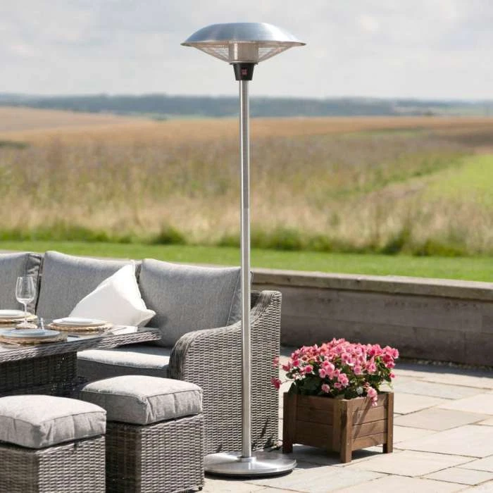Freestanding Electric Patio Heater Halogen Silver Garden Heating 2.1kW  HeatLab | eBay