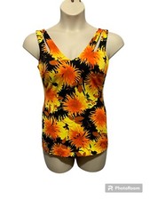 Vintage 60's Sears Sz 14 Bombshell Flower Mod Pin Up Skirted One Piece Swimsuit