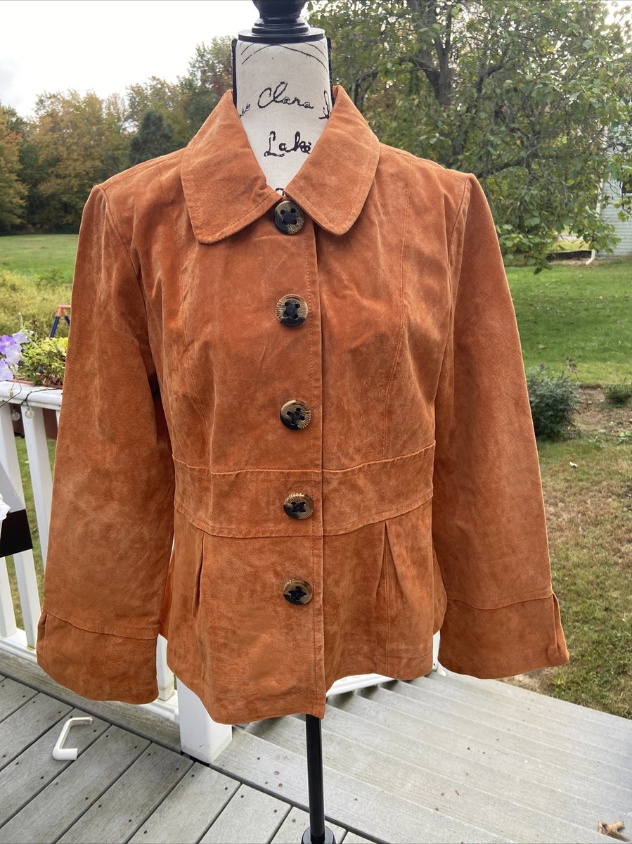 Y2K LIVE A LITTLE Suede Leather Jacket Blazer Rust Orange Women's