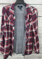 French Dressing Button Down Top Woman 8 Red Plaid Reversible Snap 100% Cotton