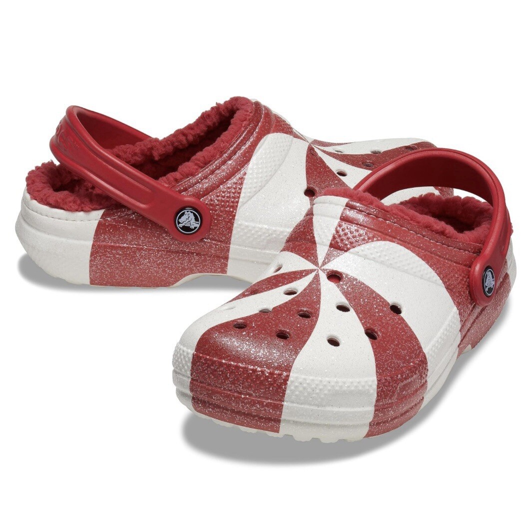 Crocs Classic Lined Holiday Clogs Christmas Peppermint Mens Size 9 - Womens 11