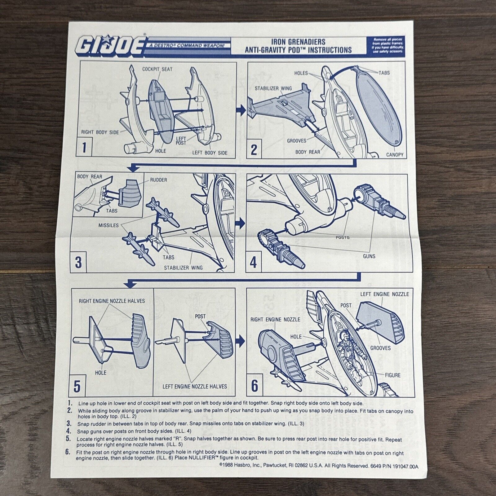 1988 Original Gi Joe Blueprint Destro's Anti-Gravity Pod Instruction Sheet