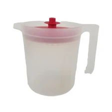 Tupperware Classic Sheer Pitcher Red Lid Push Button Seal 1575-5 1.5 quart