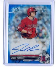 JACOB PEARSON 2017 BOWMAN CHROME BLUE WAVE REFRACTOR AUTO RC #82/150 ANGELS