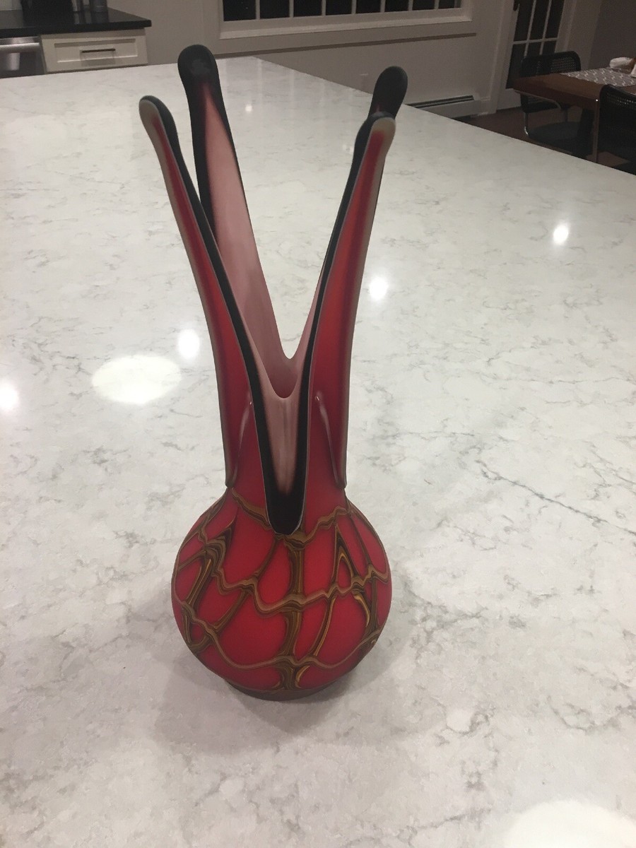 Russian Artist E ZAREH SIGNED Baijan Art Glass 17” VASE VESSEL Red