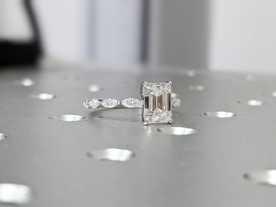 Wedding Band Fine Birthday Ring 14k White Gold Moissanite Diamond Gemstone-image