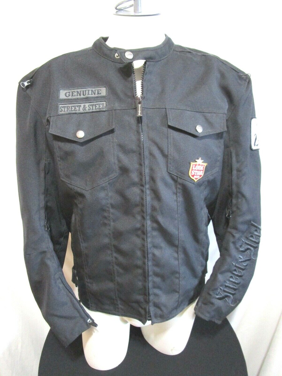 Street Steel Black Padded Vented Embroidered w/Patches Motorcycle Jacket  Men M