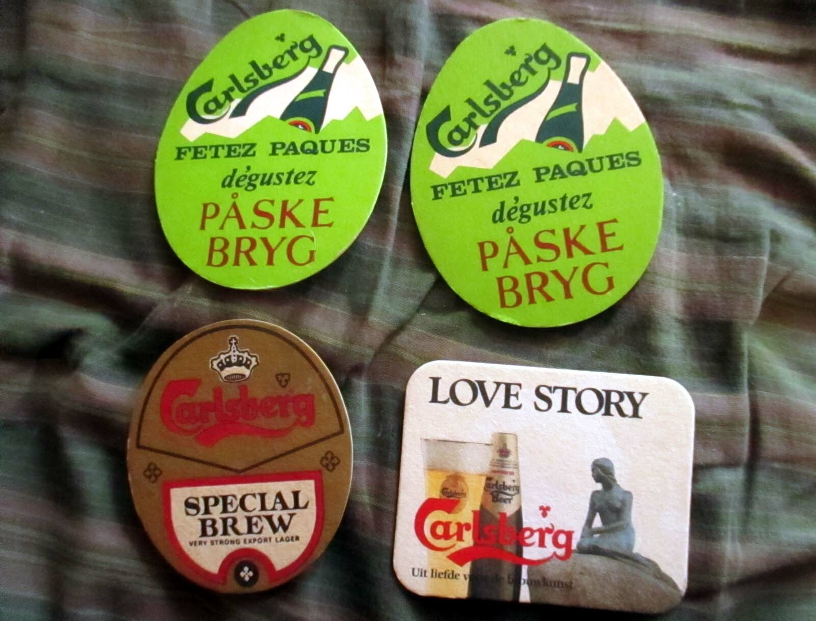 LOT 4 True Vtg 70s Beer Coasters CARLSBERG GERMAN GERMANY