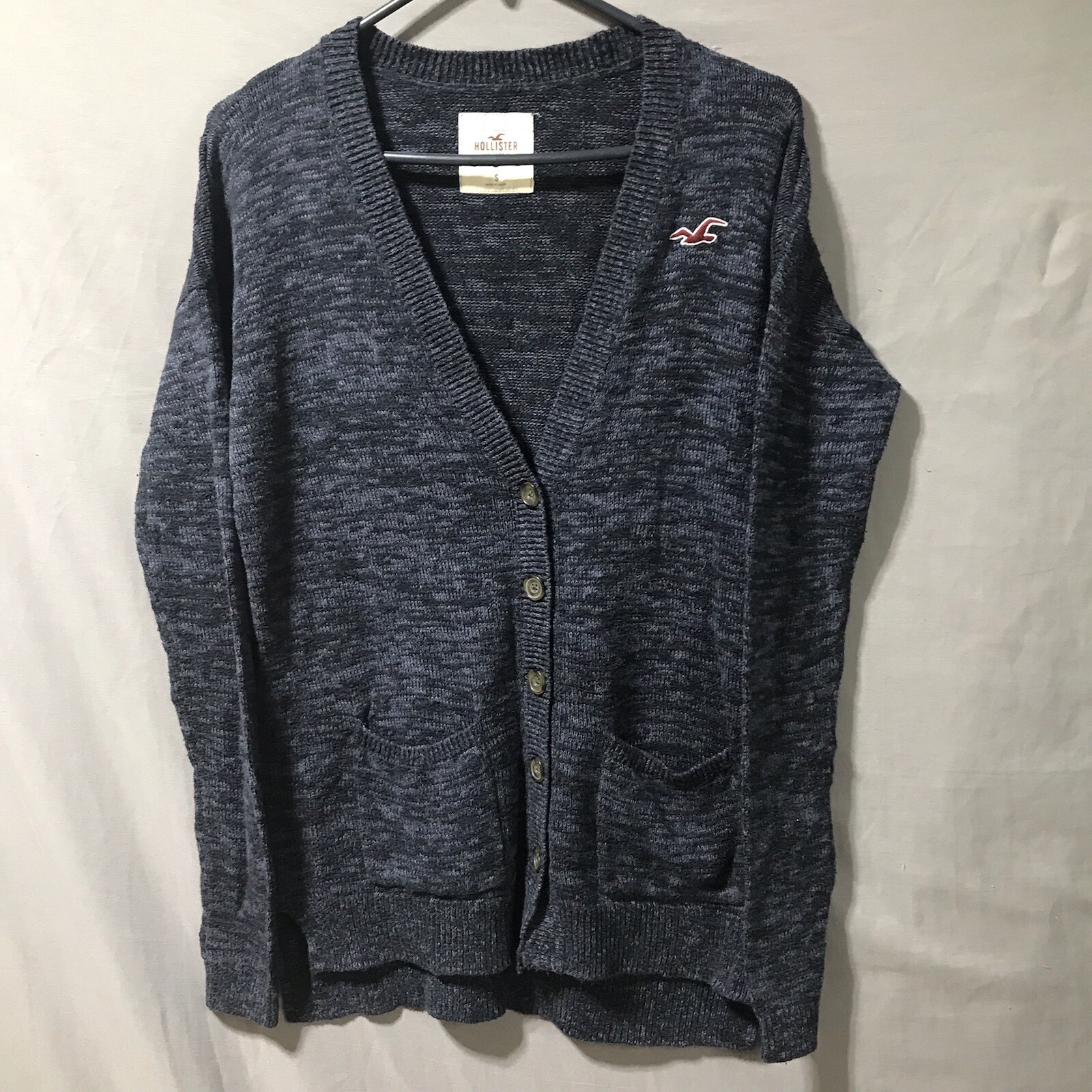 Hollister Sweater Womens Small Cardigan Blue Academia Preppy Cabin Pockets Y2K