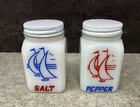 Vintage Hazel Atlas Sailboat Salt and Pepper Shakers -  Milk Glass -