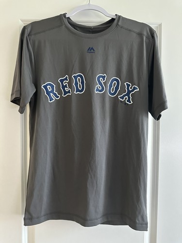 Boston Red Sox MLB Grey with Blue Lettering Majestic Cool Base Mens ...