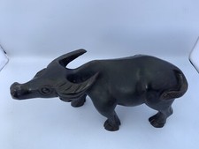 Vtg Dark Wood Hand Carved Water Buffalo Ox Oxen Sculpture Buffalo Figure 12 inch