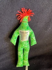Green w Wild Pinkish Red Hair DAMMIT Stuffed Fabric Doll – 12.5 inches high x 2