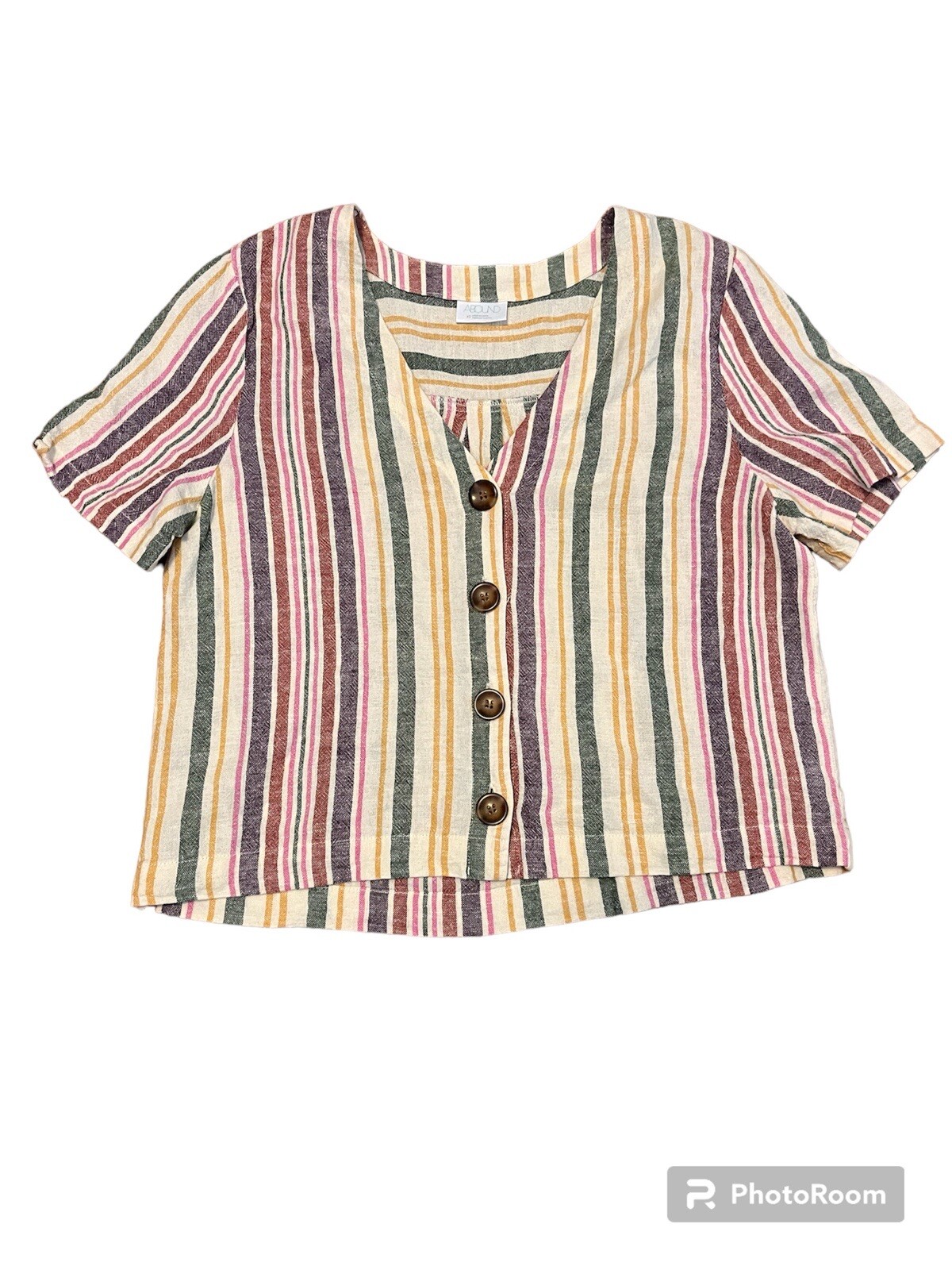 Abound Button Down Blouse Multicolor Striped V Ne… - image 3