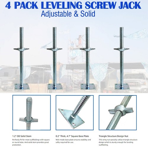 Solid Screw Jacks w/ Base Plate Baker-Style Scaffolding Adjustable Leveling Jack - Picture 6 of 20