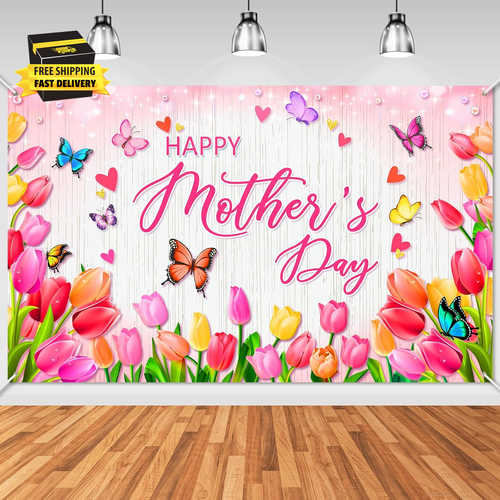 Happy Mother'S Day Banner Floral Happy Mother'S Day Party Decorations Love Mom P