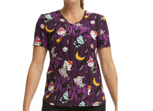 Scrubstar Women's Hello Kitty Night Forest V-Neck Print Scrub Top XL No Tag NEW - Picture 1 of 2