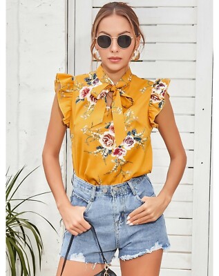 NEW!  Tie Neck Floral Print Top